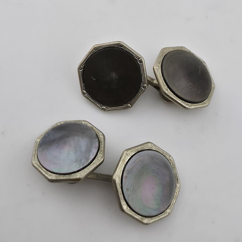 Vintage Silver Plated Octagon Cufflinks Formal Mens Jewelry